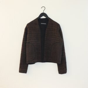 Quilted brown cardigan. Made from 100% wool and silk fabric